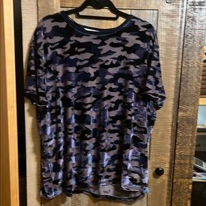 Free People Black Camouflage Short Sleeve Tee